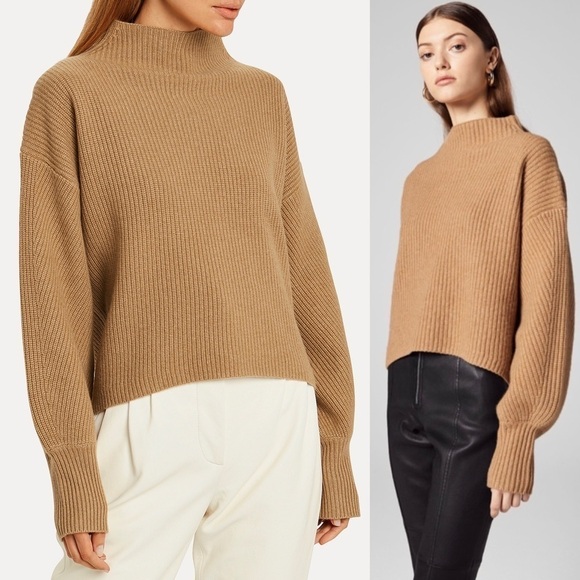 ALC Wool Cashmere Ribbed Knit Oversized Balloon Sleeve Boxy Mockneck Sweater XL - Picture 5 of 16